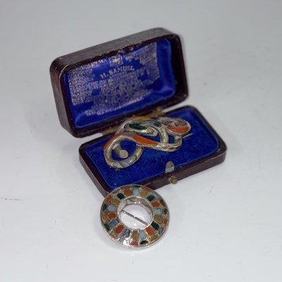 Lot 494A - Two pieces of Scottish pebble set white metal...