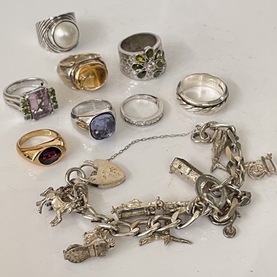 Lot 291S - A silver charm bracelet and eight assorted...