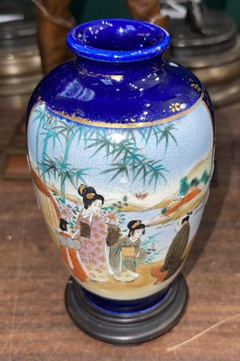 Lot 564C - A small Japanese Satsuma Pottery blue ground...