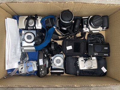 Lot 705 - A box of assorted cameras, to include Pentax...