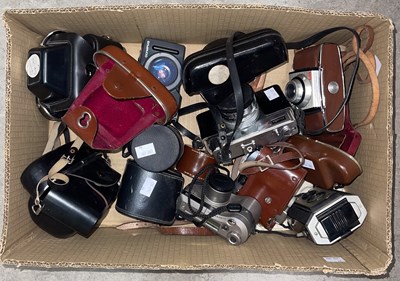 Lot 707 - A box of assorted vintage cameras, to include...