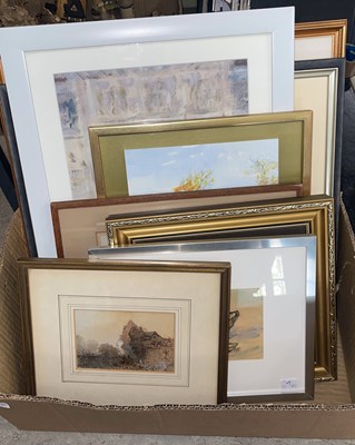 Lot 716 - A box of nine assorted decorative pictures and...