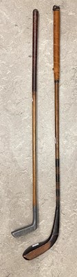 Lot 724 - Golf interest, an antique hickory shafted long...