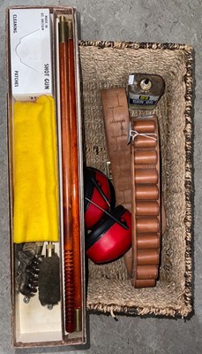 Lot 736 - A leather cartridge belt, pair of ear...