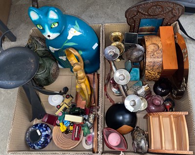 Lot 738 - Two boxes of assorted ornamental wares, to...