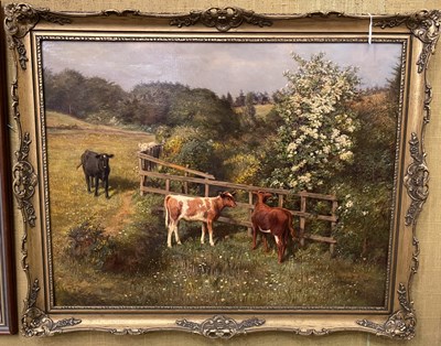 Lot 775 - David George Steell ARSA (1856-1930) Calves in...