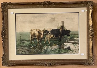 Lot 799 - David Gauld RSA (1865-1936) 
Two cows watering...