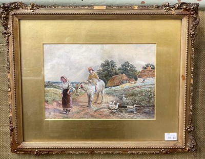 Lot 768 - Country lane with mother, boy and horse,...