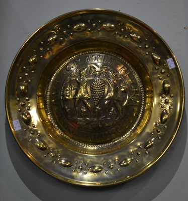 Lot 701 - An antique brass Alms dish, dated 1503, the...