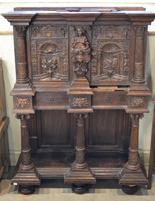 Lot 708 - An antique Renaissance style oak cabinet on...