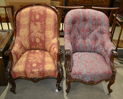 Lot 748 - A 19th century carved mahogany easy chair, the...