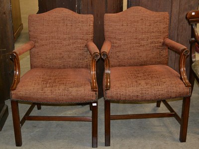 Lot 799 - A pair of mahogany Gainsborough armchairs with...
