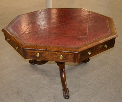 Lot 796 - A 19th century oak octagonal drum centre table...