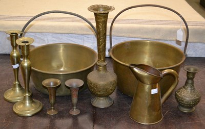Lot 479 - A near pair of 19th century brass jam pans,...