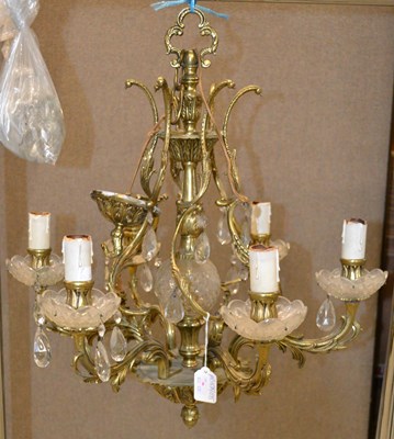 Lot 764 - An early 20th century brass and glass six arm...