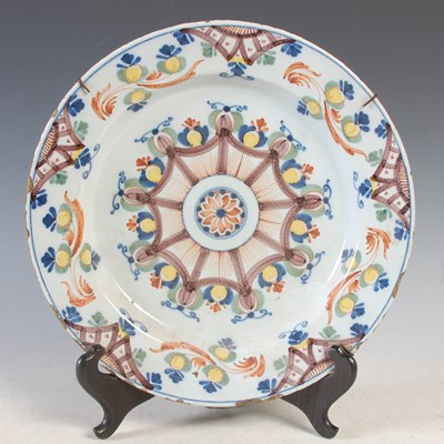 Lot 414 - A 18th century English Polychrome Delftware...