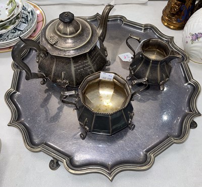 Lot 452 - A large silver-plated tray with scalloped...