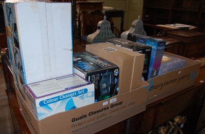 Lot 670 - Two boxes of assorted disco/ party lights and...