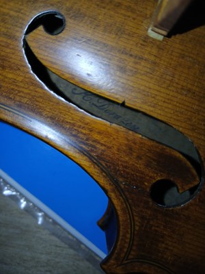 Lot 546 - An antique French violin, inscribed on paper...