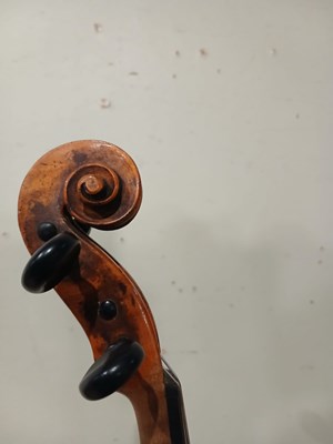 Lot 546 - An antique French violin, inscribed on paper...