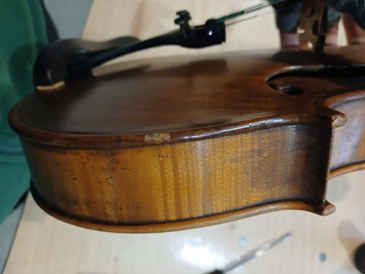 Lot 546 - An antique French violin, inscribed on paper...