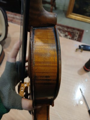 Lot 546 - An antique French violin, inscribed on paper...