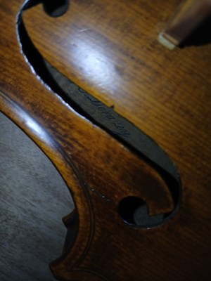 Lot 546 - An antique French violin, inscribed on paper...