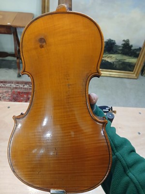 Lot 546 - An antique French violin, inscribed on paper...