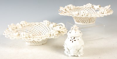 Lot 423 - A pair of Belleek style porcelain basket bon...