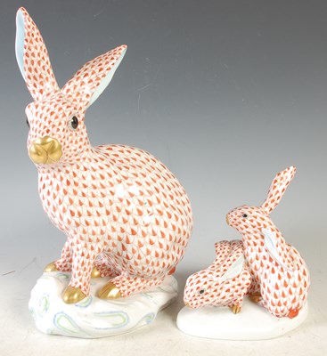 Lot 433 - A Herend fishnet pattern porcelain hare/...