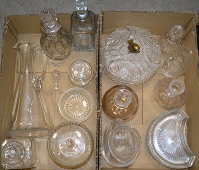 Lot 559 - Two boxes of glass, to include decanters,...