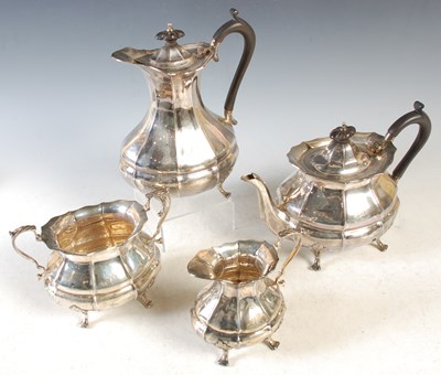 Lot 72 - A Sheffield silver four piece tea set...