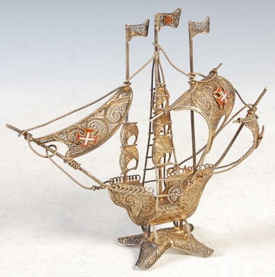 Lot 87 - A vintage silver gilt filigree Caravel with...