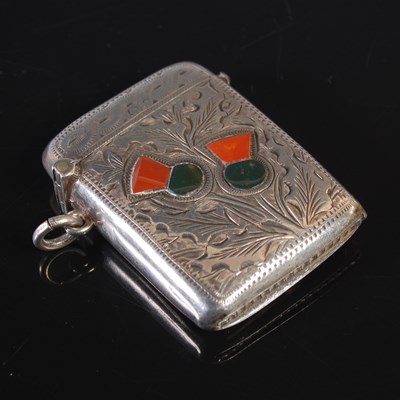 Lot 94 - A Birmingham silver vesta case with hardstone...
