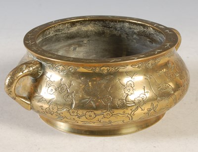 Lot 111 - A Chinese bronze twin handled censor, baring...