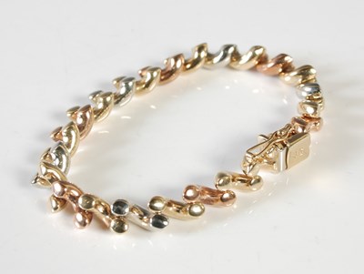 Lot 153 - A 9ct gold three colour bracelet, 13.9g.