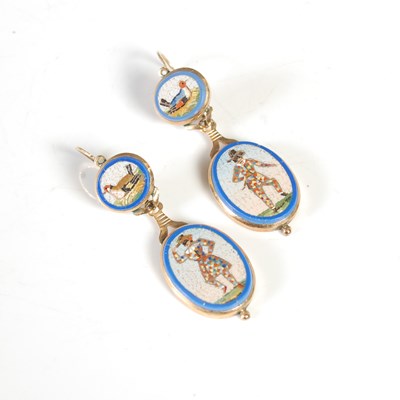 Lot 175 - A pair of gold mounted micromosaic pendant...