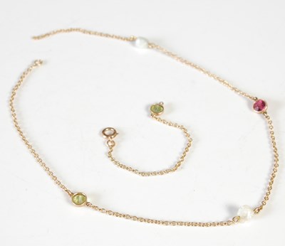 Lot 176 - A yellow metal and five gemstone set necklace,...