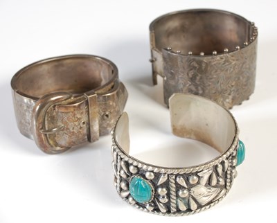 Lot 221 - A Birmingham silver hinged bangle, one half...