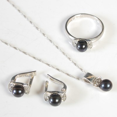 Lot 297 - A group of 14ct white gold pearl and diamond...