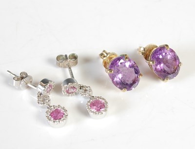 Lot 299 - Two pairs of gem set earrings, to include a...