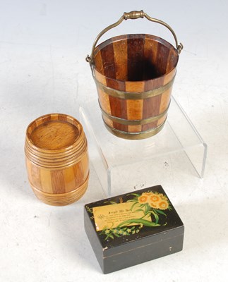 Lot 321 - An antique treen and brass miniature pail...