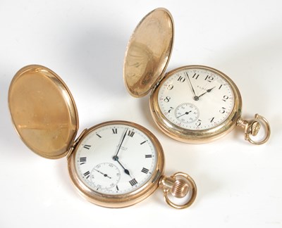 Lot 336 - Two gold plated hunter cased pocket watches,...