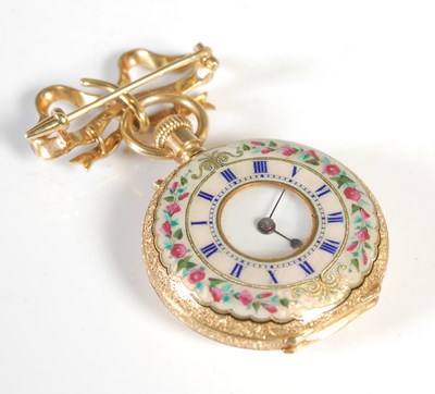 Lot 340 - A Continental 18ct gold and enamel fob watch,...