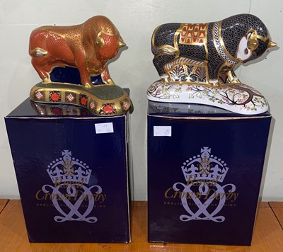 Lot 540 - Two Royal Crown Derby bulls, one Harrods...