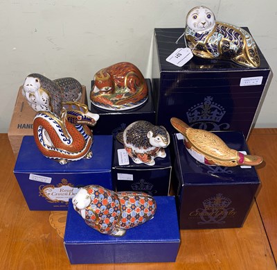 Lot 521 - A collection of seven Royal Crown Derby animal...