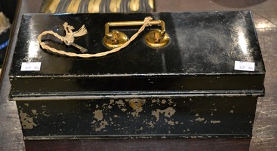 Lot 500 - An early 20th century black metal deed box...