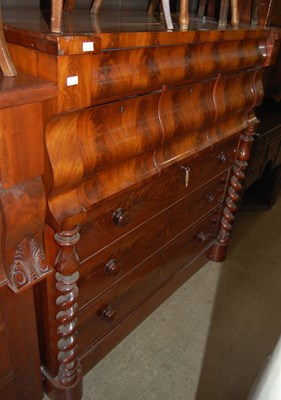 Lot 727 - A 19th century flame mahogany ogee chest of...