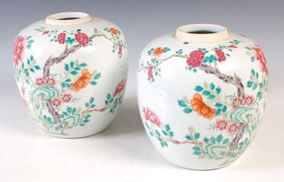 Lot 544 - A pair of Chinese porcelain famille rose jars,...