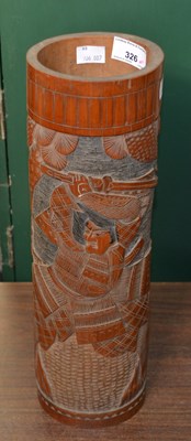 Lot 326 - An early 20th century bamboo brush pot carved...